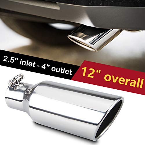 2.5 Inch Inlet Exhaust Tip,2.5" x 4" x 12" Polished Exhaust Tailpipe Tip for Truck With Bolt On Design - Thumbnail 5