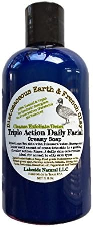 100% Natural Gentle Facial Scrub Foaming Soap with Diatomaceous Earth & French Clay - Triple Action Mud Daily Mask that Exfoliates, Moisturizes, & Detoxify