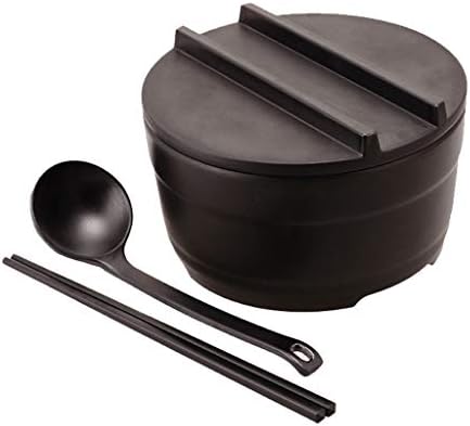 Happiness tableware Creative Japanese Soup Bowl With Lid Home Ramen Salad Bowl Black Instant Noodle Bowl Spoon Set (Size : Large)