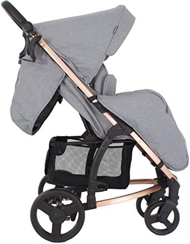 grey and rose gold pram