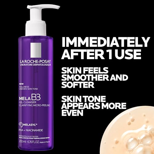 LA ROCHE-POSAY MELA B3 GEL CLEANSER, FORMULATED WITH MELASYL + NIACINAMIDE + PHA, ANTI AGING FACE WASH FOR DISCOLORATION, DARK SPOTS & POST ACNE MARKS, DARK SPOT CORRECTOR, OIL FREE & SOAP FREE