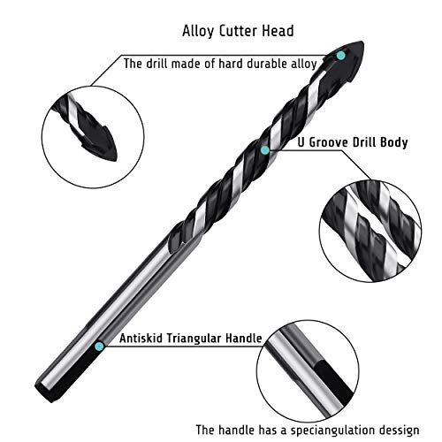 Masonry Drill Bits Set With High Bend Resistance Solid Carbide Tip Type Ideal for Drilling Building Materials (Tile, Brick, Cement, Concrete, Glass, Plastic, Cinder Block, Wood) Hardened Steel Body - Thumbnail 6