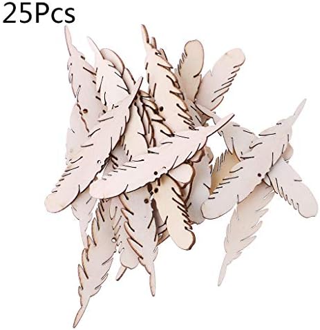 Hgfcdd 25pcs Laser Cut Wood Feather Embellishment Wooden Shape Craft Wedding Wood Slices Acessories