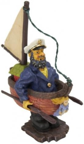 Sailor Captain in Sail Boat Comical Collectible Figure, Nautical Decoration, 9-inch