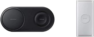 Samsung Original Wireless Fast Charger Duo Pad for Qi Enabled Devices, Black & Original Wireless Portable 10000 mAh Quick Charge Dual Port Battery Pack, Silver