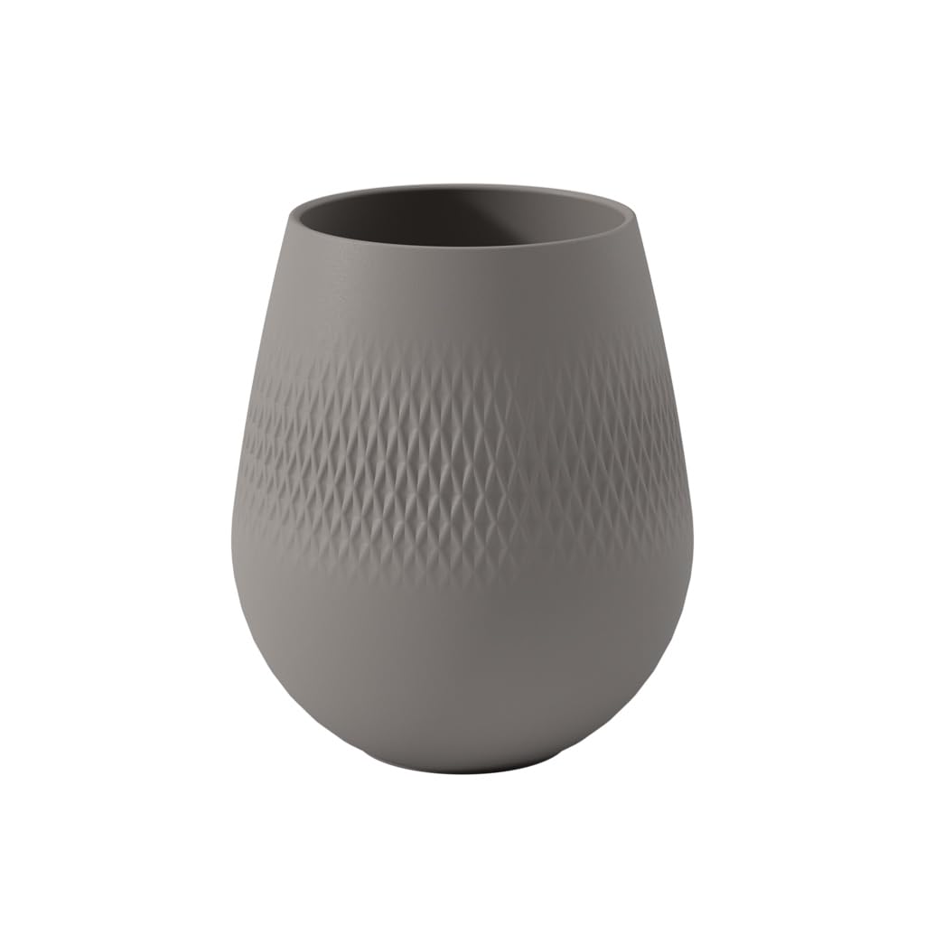 Villeroy & Boch - Manufacture Collier Taupe, Small Vase Carré, 15 cm, Premium Porcelain, Taupe
