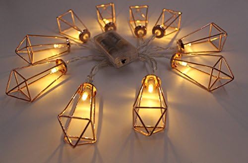 Rose Gold Diamond Shape String Lights, EONSMN Geometric 1.8M/10LED Battery Powered Fairy Night Lamp for Bedroom Party Wedding Indoor Decoration