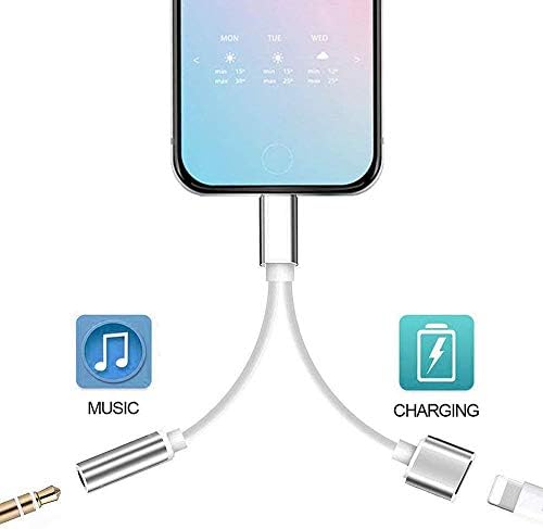 Headphone Jack Adapter for iPhone Xs/Xs Max/XR/ 8/8 Plus /7/7 Plus Adapter for iPhone Dongle 3.5 mm Jack Aux Adapter 2 in 1 Earphone Splitter Adapter Charger Cables & Audio Connector Support All iOS