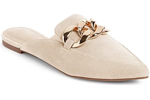 Juliet Holy Womens Mules Flats Pointed Toe Backless Loafers Slip on Metal Chain Slides