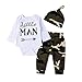 3Pcs Baby Boys Long Sleeve Letter Arrows Romper+Camouflage Pant+Hat Christmas Clothes