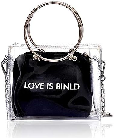 Women’s Clear Crossbody Messenger Shoulder Purse Bag,2 in 1 Mini Transparent PVC Top Handle Bags with Small Metal Chain Strap