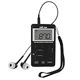 ohCome Pocket AM FM 2 Band Stereo Radio Mini DSP Digital Tuning Receiver with LCD Screen Rechargeable Battery and Earphone for Walking (Black)