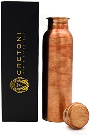 CRETONI Firecracker-Series Pure Copper Water Bottle : Smooth Straight Leak Proof Design : Perfect Ayurvedic Copper Vessel for Sports, Fitness, Yoga, Natural Health Benefits (900 Milliliter/30 Ounce)