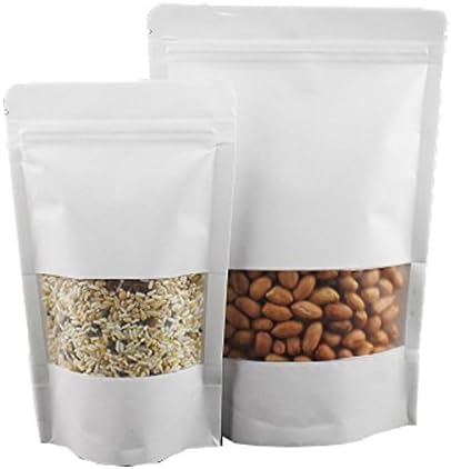 Strong Grip Seal Gusset Bags Smell Free - White Craft Paper with Clear Window(14x20CM (5.51'' x 7.87''),50)