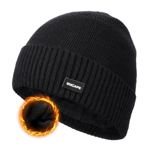 Wmcaps Winter Men Women Fleece Lined Beanie Knitted Hats, Soft Thermal Stocking Skull Caps for Cold Weather
