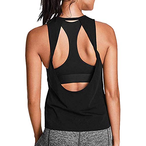 MITIY Womens Activewear Sexy Open Back Yoga Shirt Workout Clothes Sports Gym Tank Tops Black