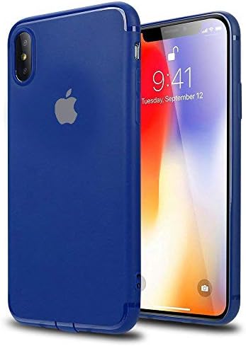MIMOB Soft Silicone Logo Cut with Dust Plugs Back Case Cover for iPhone X, Blue
