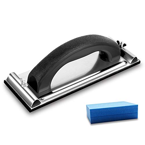 Hand Sander with Handle, Sanding Block Sandpaper Holder for Wood, Drywall, Metal, Autobody Polishing with Sanding Sponge HS24