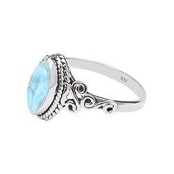 Rubicrafts Larimar Stone Ring 925 Sterling Silver