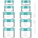 eBoot 10 Pieces Empty Clear Plastic Sample Containers 3/5/ 10/15/ 20 Gram Size Round Cosmetic Pot Jars with Screw Cap Lids and 2 Pieces Mini Spatula (Green)