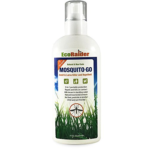 EcoRaiderMosquito Spray, Triple-Action, Repellent Plus Kills Mosquito Adult & Larva, Natural & Non-Toxic, Water-Based Non-Sticky 8 Oz