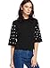 Romwe Women's Round Neck Half Sleeve Pearl Embellished Blouse Tee Tops
