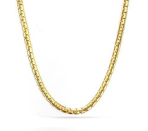 18K Gold Plated Stainless Steel Rolo Chain Necklace for Men Pendant Accessory Chain 4.0mm,24"