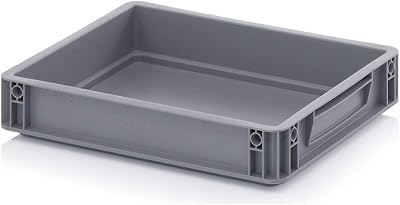 Auer Euro Stacking Container 40x30x7.5cm Grey Heavy Duty Plastic Storage Box