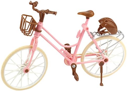 Tuliptown Mart Fashion Pink Accessories Detachable Bike Toy with Basket & Safety Hat for Barbie Dolls for Kids Play House Home Decor Gift Art Craft