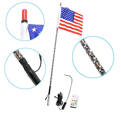 OMUOFFROAD 4FT LED Whip Lights 360° Twisted Antenna Dream Wrapped Dancing Whips For Polaris RZR ATV Antenna Whip UTV Quad Sand Dune Buggy Flag Poles For Trucks w/APP Control (Two Whip)