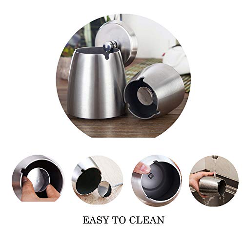 OILP Outdoor Ashtray with Lid for Cigarettes,Stainless Steel Windproof/Rainproof Ashtray for Outside Home Table (Large) - Thumbnail 4