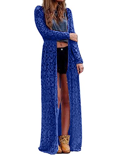 ZANZEA Ladies Beach Boho Open Cardigan Loose Long Lace Floral Maxi Tops Dress (8, Royal Blue)
