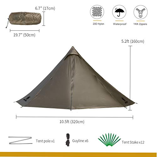 OneTigris | Black Orca Chimney Tipi Zelt mit Herd Loch, 2 Personen Smokey Hut Zelt für Trekking Camping Outdoor… – Bild 3