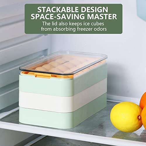 Ice Cube Tray - Sphere Silicone Ice Cube Trays for Freezer with Lid and Bin | BPA Free Stackable Round Ice Tray with Cover | Easy Release Making 18-Circle Ice | Come with Ice Scoop (1Pack, Green)