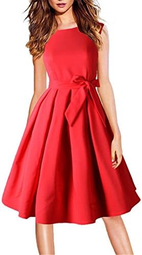 SiYuan Womens 1950s Boat Neck Dresses Solid Cocktail Party Swing Dress US XL/Asian 2XL Red SY285