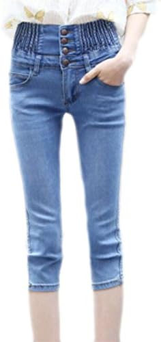 Lutratocro Womens High Rise Button Skinny Stretch Washed Capri Denim Jeans Light Blue X-Small