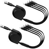 Retractable Multi Charging Cable ThinkANT 2Pack 4FT 4 in 1 Multiple USB Charger Cord Adapter with 8Pin x2/Type C/Micro USB Port Connectors for Phones Tablets Universal Use (Charging Only)