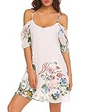 Naggoo Women's Summer Chiffon Floral Printed Cold Shoulder Loose Short Dress