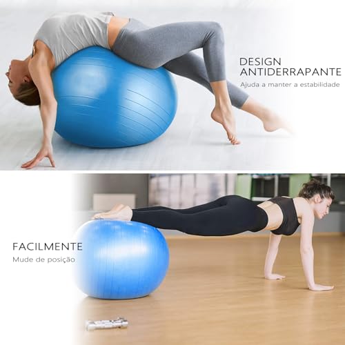 GODREAM Bola Pilates, Bola Fisioterapia, Bola Suiça, 55 cm, 65 cm, 75 cm, Anti estouro, Suporta até 300kg, Ideal para Gestante, Ginastica, Yoga, Academia e Pilates em casa, com Bomba