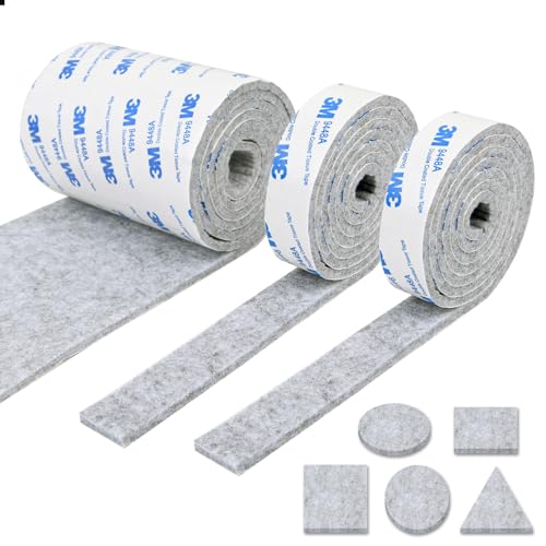 Vicloon Furniture Pad, DIY Furniture Felt Pads Felt Strip Roll, Self Adhesive Floor Protector Pad including 120cm x 10cm*1 Set and 120cm x 2cm*2 Sets, Heavy Duty Pads Tape for Chair Table (Light Gray)