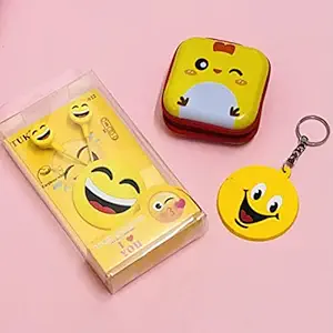 Le Delite Unicorn Cartoon Smiley Emoji Emoticon Wired Earphones Gamer Music/ Stereo Earbuds Outdoor Sport Running Headphones Kids|Children Girl Boys Birthday Return Gift case (Smiley)