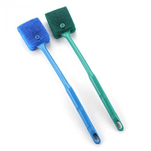 Petacc Double-sided Fish Tank Cleaner Sponge Cleaning Brush Portable Scraper Practical Scrubber with Non-slip Handle, Suitable for Cleaning Fish Tank (Blue)
