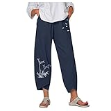 Bamboo Graphic Capri Pants for Women Cotton Linen