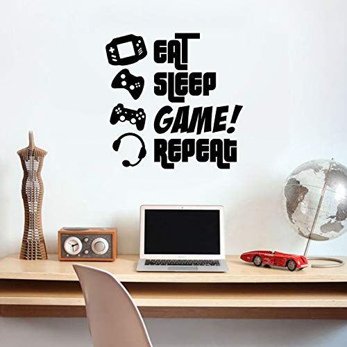 EAT, Sleep, Game, Repeat - Gamers Wall Art Vinyl Decal - Video Gamers Cool Wall Decor- Decoration Vinyl Sticker - Teen Boys Room Decor - Boys Bedroom Wall Decoration (24" x 23", Black)