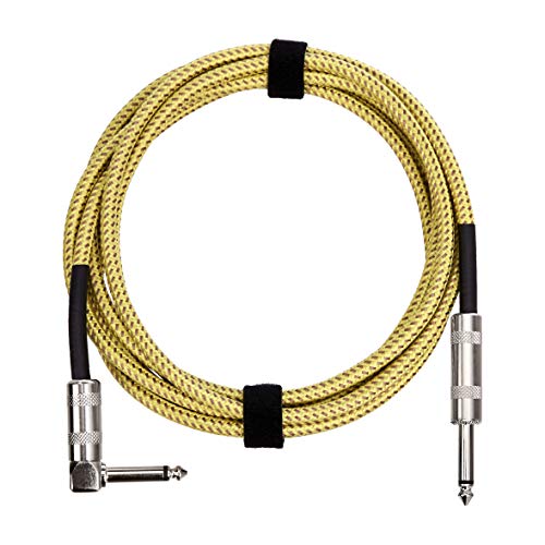 Amazon Basics - Chaqueta de tela de tweed de 1/4 pulgadas, cable de instrumento en ángulo recto, 10 pies (amarillo y marrón)