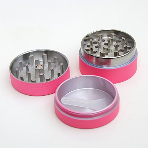 Small Matte Pink Spice Herb Grinder (1.5 inch) Gold Moon Engraving with Pollen Catcher and Scraper Magnetic Seal Perfect for Purse, Pouch or Small Bag