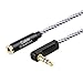 CableCreation [2-Pack 6 Feet 3.5mm Male to Female Extension Stereo Audio Extension Cable Adapter, 90 Degree Right Angle Aux Cable, Black and White…