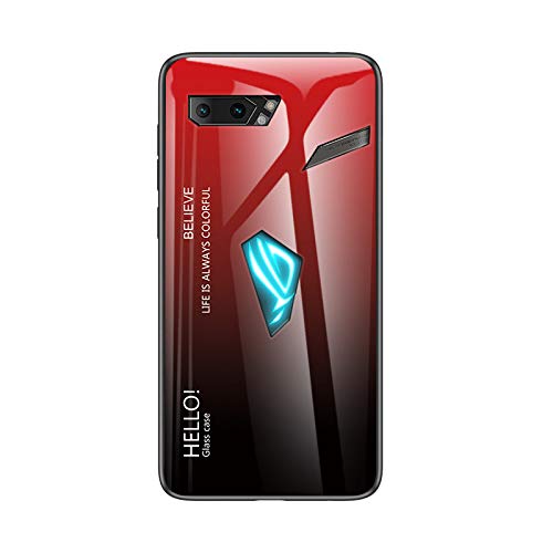 SHIEID Case for Asus Rog Phone 2 Case,Gradient Clear Tempered Glass Cover Case Compatible for Case for Asus Rog Phone 2-Gradient Red