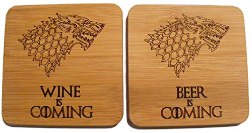 GAME OF THRONES COASTERS WINE BEER DRINKS MAT WINTER IS COMING WOLF WOODEN