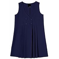 Momo&Ayat Fashions Girls School Uniform 4 Button Wrap Over Style Pleated Pinafore Dress Age 2-16 Years (Age 7-8 Years, Navy)